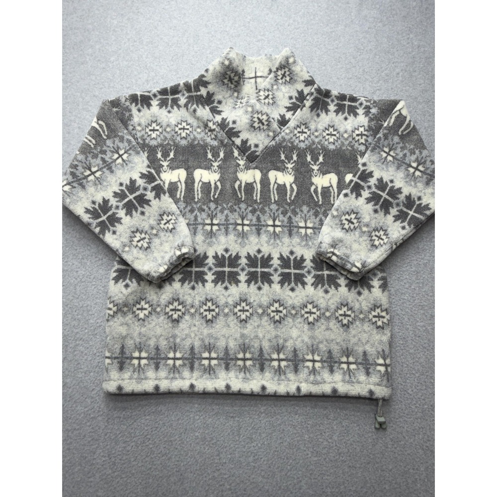 Sunbuster Sweater‎ Mens Medium Gray White Nordic Deer Fleece Pullover Made USA